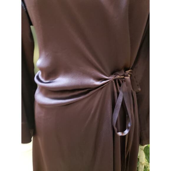 Banana Republic Sheath Dress Womens XS Purple Midi Satin Long Sleeve Tie Waist - Picture 12 of 15